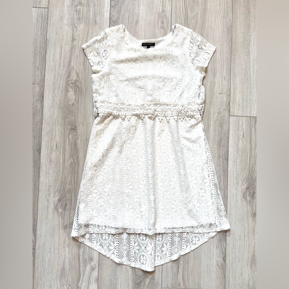 Big Girl Sequin Hearts Ivory Lace Top, 14